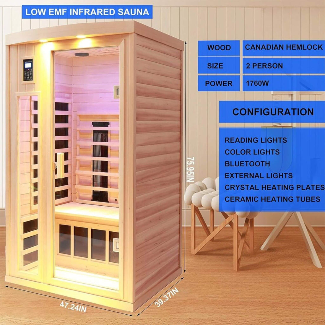 Thermora 2-Person Low EMF FAR-Infrared Home Sauna