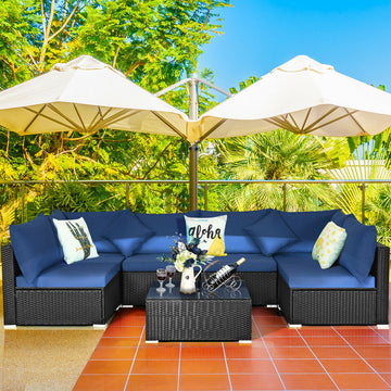 7-Piece Wicker Patio Sofa Set (Navy)