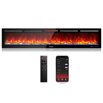 In Flames INF98W-3D WiFi Smart Wall Mounted Electric Fireplace with Tempered Glass