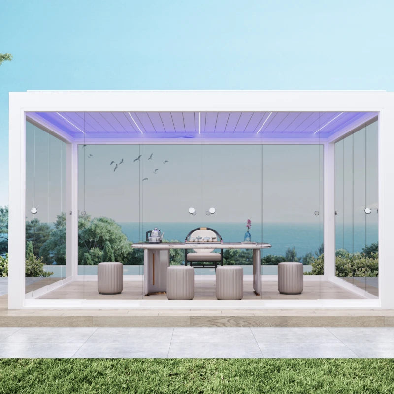 Modern 6063T6 Aluminum Pergola  Wall Attached Design, Adjustable Roof, Heavy-Duty Outdoor Garden Shelter