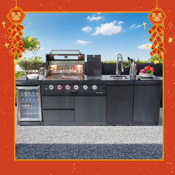 Luxury Garden Gas BBQ Grill 304 Stainless Steel Black Outdoor Kitchen Cabinet Island