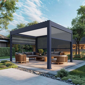 Electric Adjustable Bioclimatic Louvered Motorized Aluminous Waterproof Outdoor Living Garden Pergolas Gazebo Sunroom Pavilion