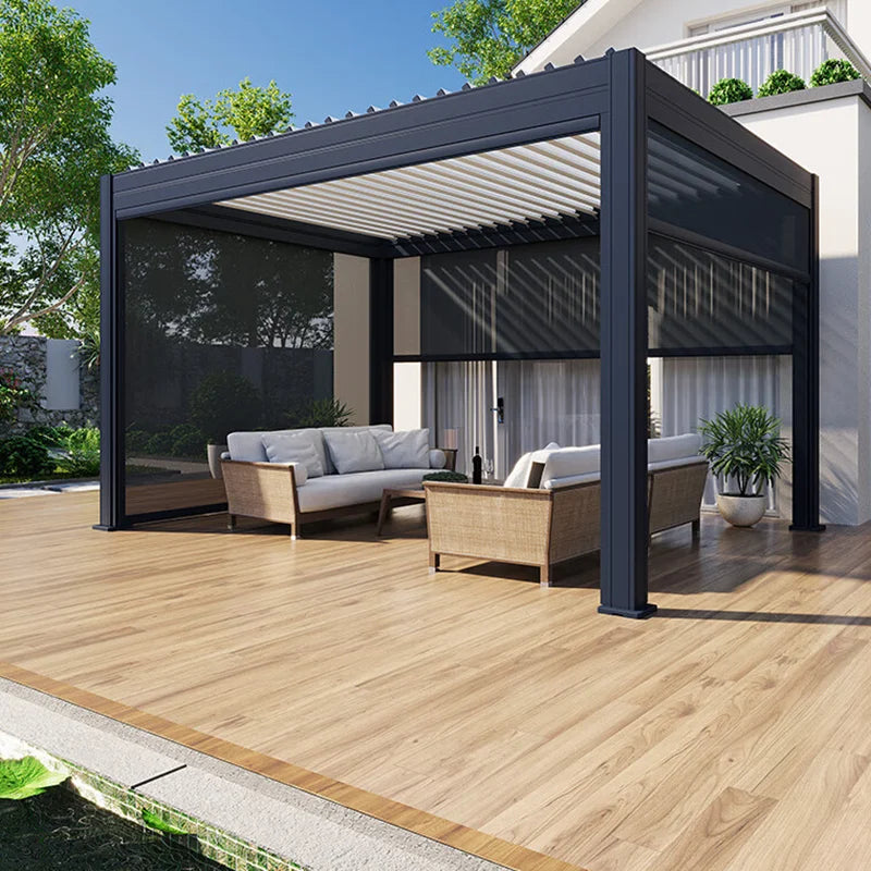 Electric Adjustable Bioclimatic Louvered Motorized Aluminous Waterproof Outdoor Living Garden Pergolas Gazebo Sunroom Pavilion