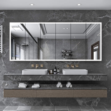 Nuvia 96x40-Inch Wall-Mounted Medicine Cabinet Mirror with Anti-Fog & Tri-Color LED Lights